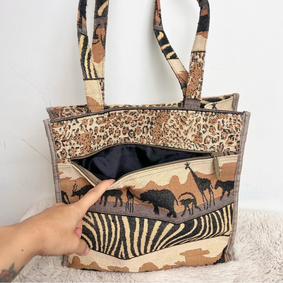 🦒Vintage Jade African safari inspired animal print tapestry tote bag - Picture 11 of 12